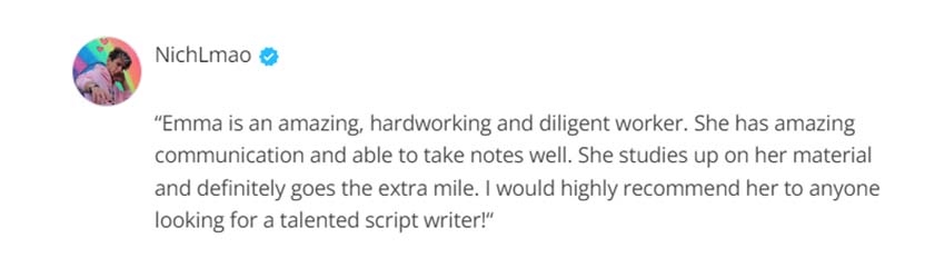 An image showing a review for Emma human YouTube script writer